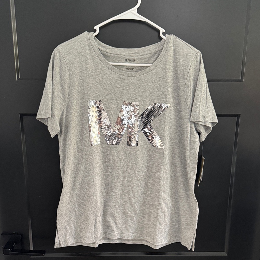Michael Kors Gray Short Sleeve Tee with Sequin Logo